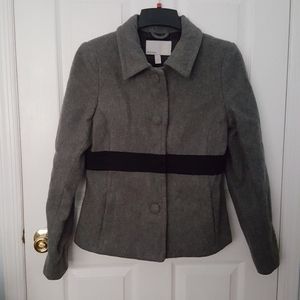 MEDIUM Grey Black Colorblock 80% Wool Peacoat Coat